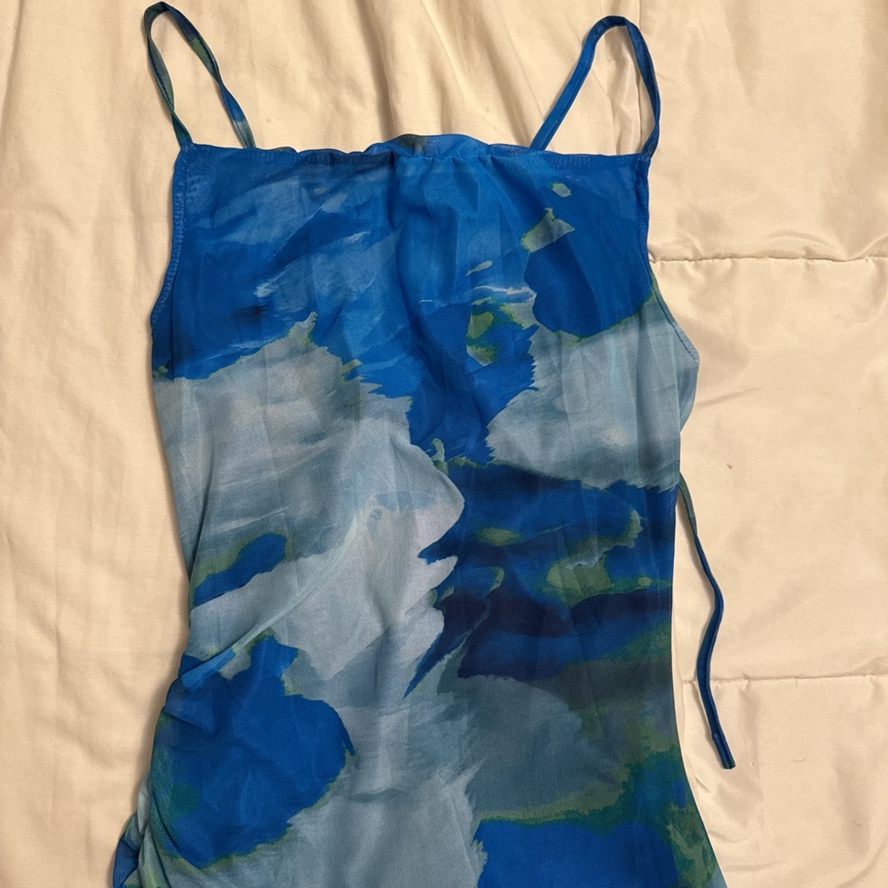 Blue and Green Abstract Print Dress